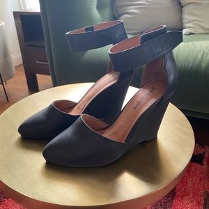 Jeffrey Campbell black leather wedge heels